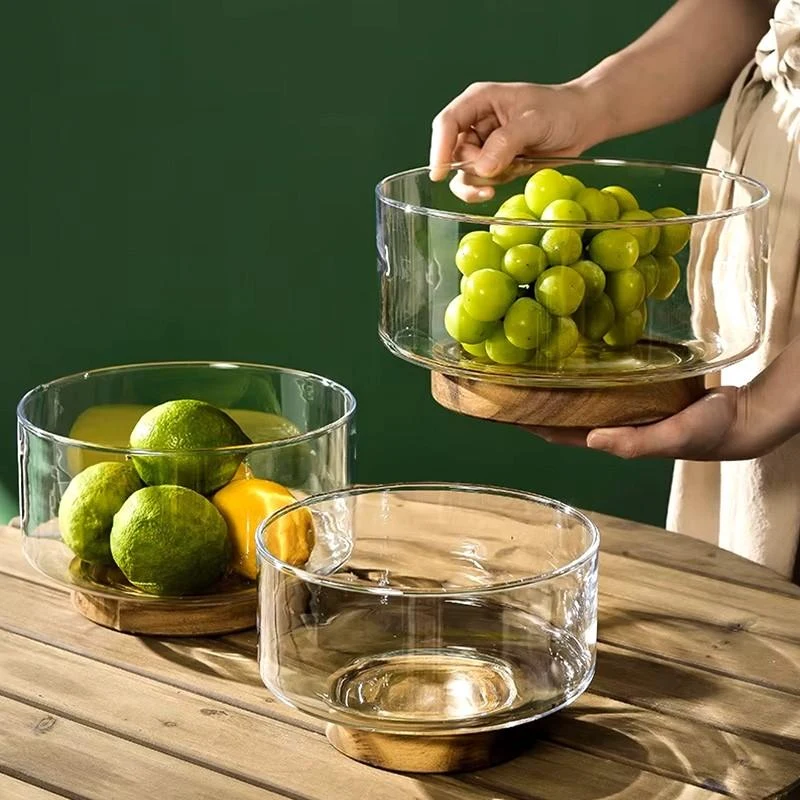 Fructiera sticla+lemn 20 cm 2