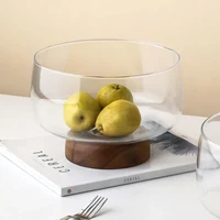 Fructiera sticla+lemn 21 cm 2