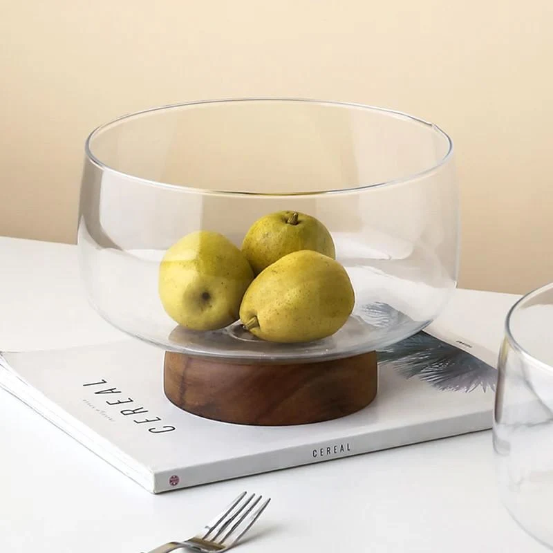 Fructiera sticla+lemn 21 cm 2