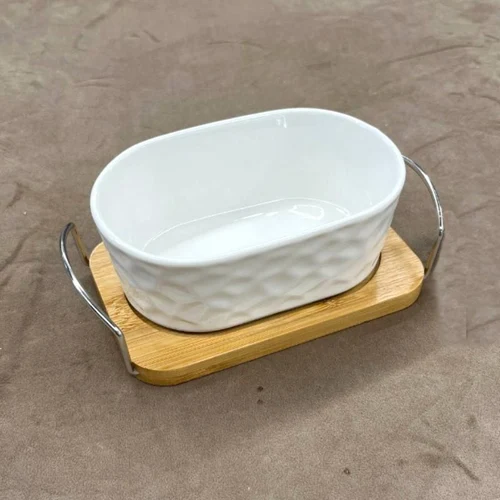Блюдо для закусок на бамбуковой подставке (17.2x9x6)