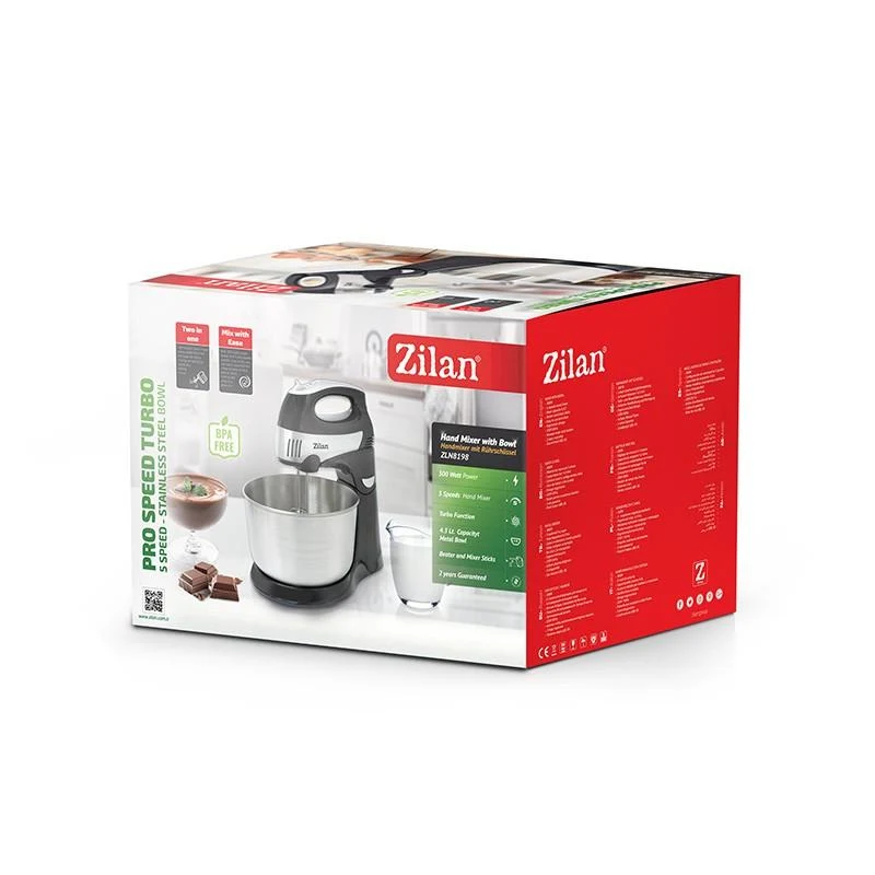 Mixer cu bol din inox 4.3L 300W 3