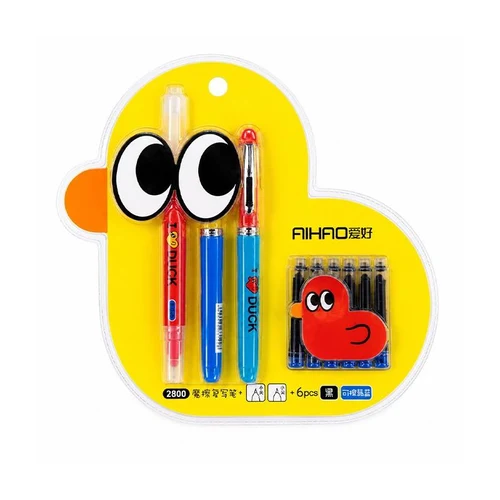Set 3 stilouri cu penita+6rezerve colorate